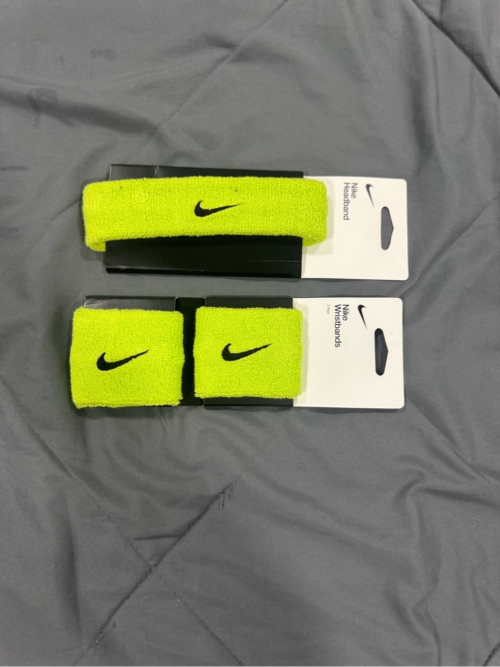 Nike Men’s Neon Yellow Headband and Wristband Set with Black Swoosh